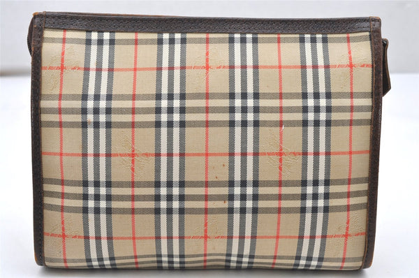 Authentic Burberrys Nova Check Clutch Hand Bag Patter Canvas Leather Beige 5311K