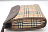 Authentic Burberrys Nova Check Clutch Hand Bag Patter Canvas Leather Beige 5311K