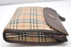 Authentic Burberrys Nova Check Clutch Hand Bag Patter Canvas Leather Beige 5311K
