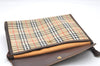 Authentic Burberrys Nova Check Clutch Hand Bag Patter Canvas Leather Beige 5311K