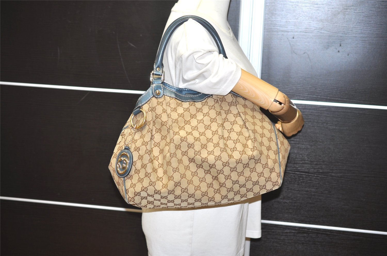 Authentic GUCCI Sukey Shoulder Tote Bag GG Canvas Leather 211944 Brown 5314I