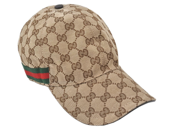 Authentic GUCCI Web Sherry Line Cap GG Canvas Leather Size L 200035 Black 5315K