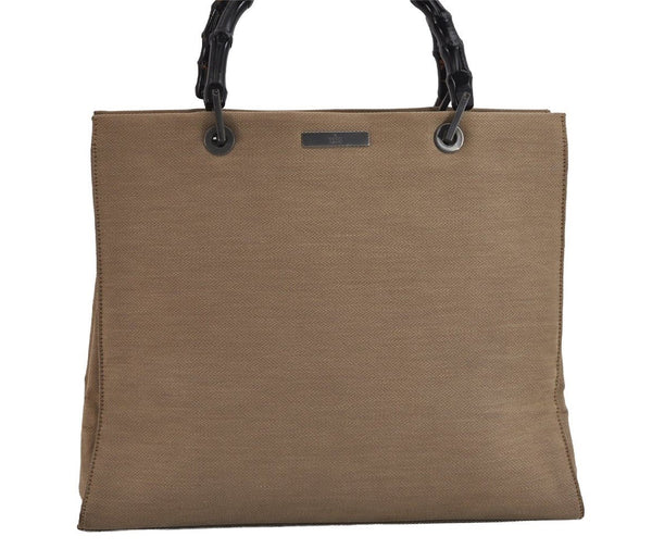 Authentic GUCCI Bamboo Vintage Hand Bag Canvas Leather 0021010 Beige 5317J