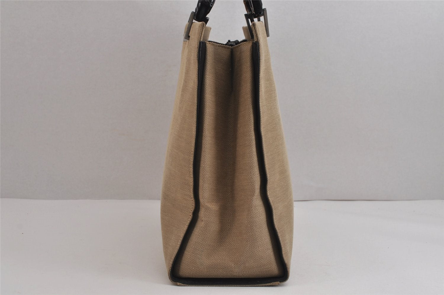 Authentic GUCCI Bamboo Vintage Hand Bag Canvas Leather 0021010 Beige 5317J