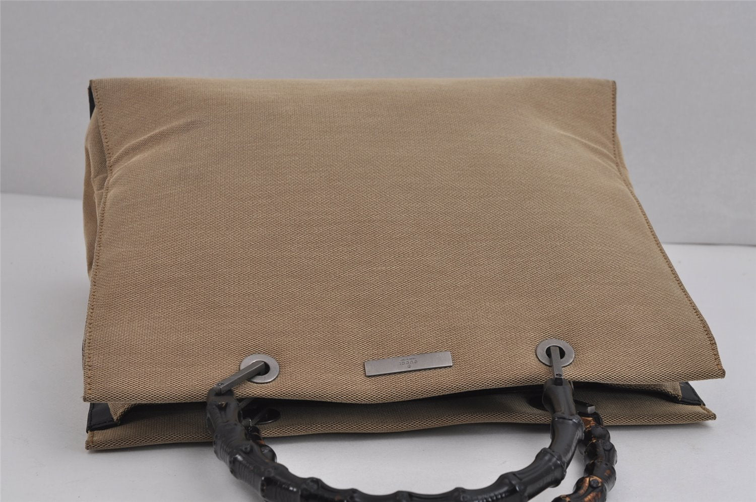 Authentic GUCCI Bamboo Vintage Hand Bag Canvas Leather 0021010 Beige 5317J