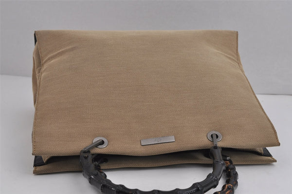 Authentic GUCCI Bamboo Vintage Hand Bag Canvas Leather 0021010 Beige 5317J