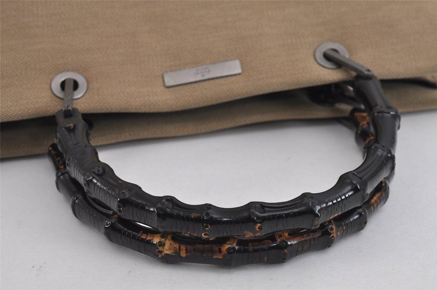 Authentic GUCCI Bamboo Vintage Hand Bag Canvas Leather 0021010 Beige 5317J