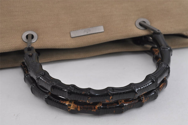 Authentic GUCCI Bamboo Vintage Hand Bag Canvas Leather 0021010 Beige 5317J