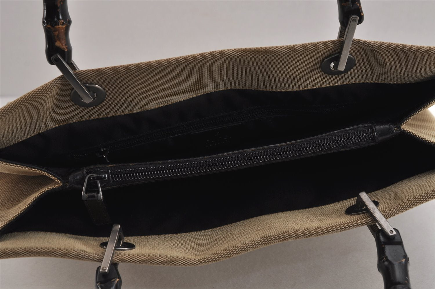 Authentic GUCCI Bamboo Vintage Hand Bag Canvas Leather 0021010 Beige 5317J