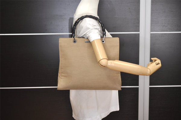 Authentic GUCCI Bamboo Vintage Hand Bag Canvas Leather 0021010 Beige 5317J