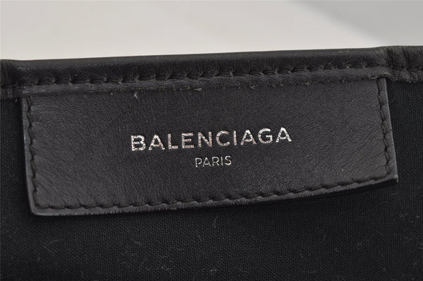 Authentic BALENCIAGA Navy Caba S Hand Bag Canvas Leather 339933 White 5318J