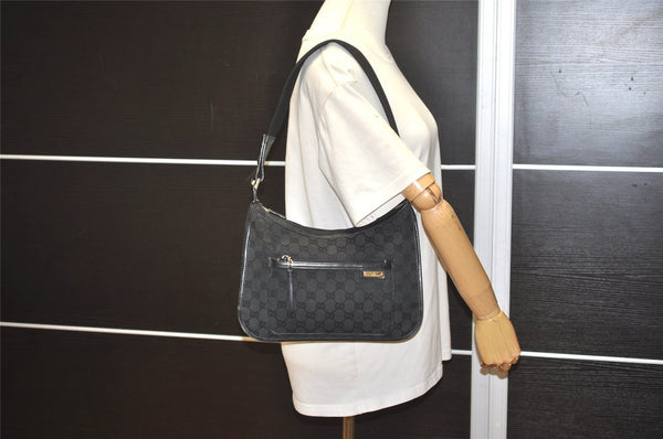 Authentic GUCCI Vintage Shoulder Bag Purse GG Canvas Leather 0014198 Black 5324I
