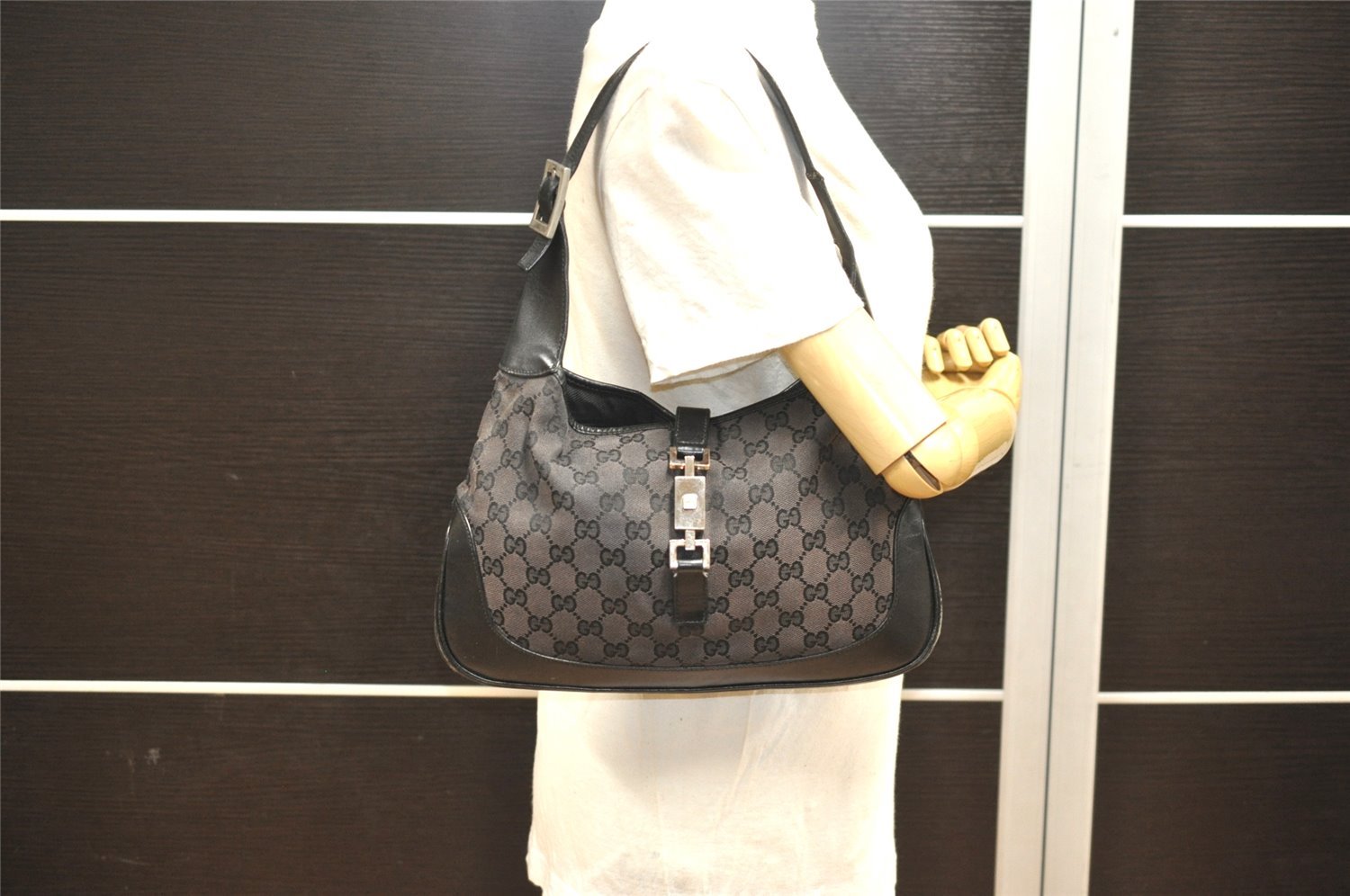 Authentic GUCCI Jackie Shoulder Hand Bag GG Canvas Leather 0013306 Black 5326I