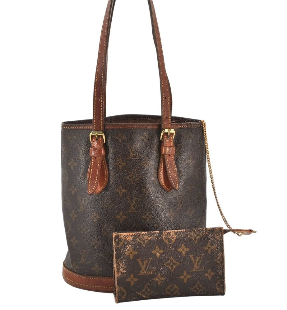 Authentic Louis Vuitton Monogram Bucket PM Shoulder Tote Bag M42238 Junk 5327K