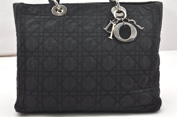 Auth Christian Dior Lady Dior Cannage Nylon Leather Hand Bag Black Junk 5332K