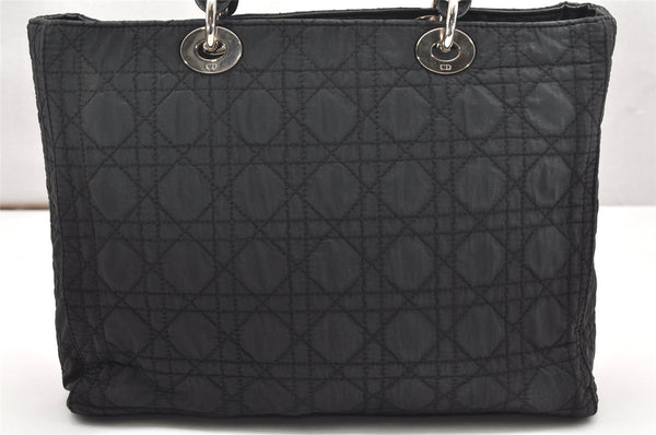 Auth Christian Dior Lady Dior Cannage Nylon Leather Hand Bag Black Junk 5332K