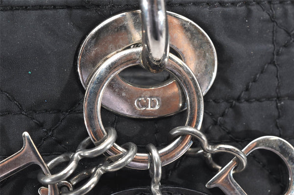 Auth Christian Dior Lady Dior Cannage Nylon Leather Hand Bag Black Junk 5332K