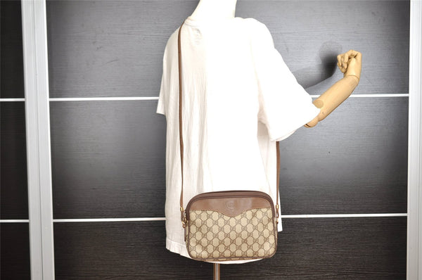 Authentic GUCCI Shoulder Cross Body Bag Purse GG PVC Leather Brown Junk 5333I