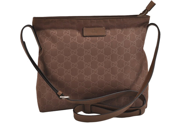 Authentic GUCCI Shoulder Cross Body Bag GG Nylon Leather 314529 Brown  5334J
