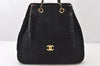 Authentic CHANEL Chocolate Bar Unborn Calf Leather Shoulder Bag Black 5334K