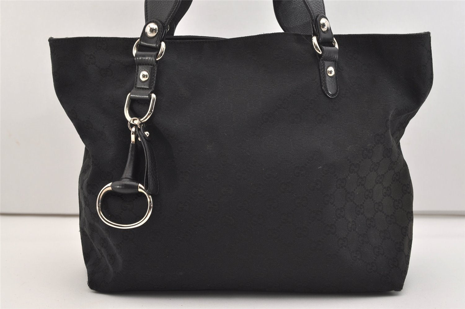 Authentic GUCCI Horsebit Shoulder Tote Bag GG Canvas Leather 229852 Black 5335J
