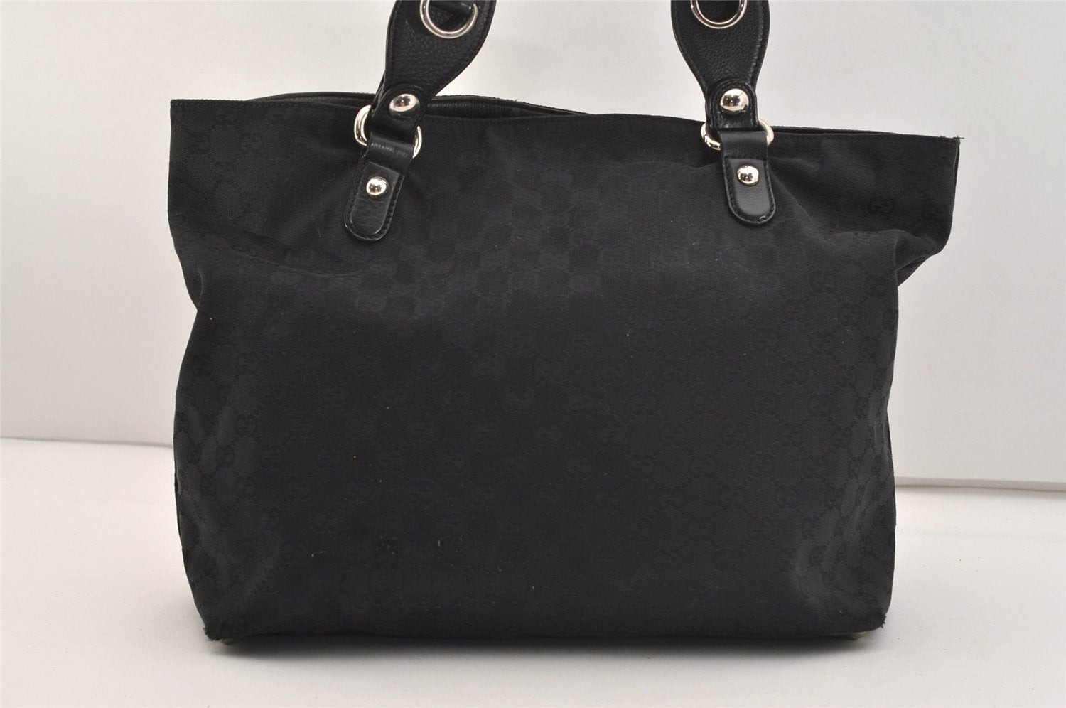 Authentic GUCCI Horsebit Shoulder Tote Bag GG Canvas Leather 229852 Black 5335J