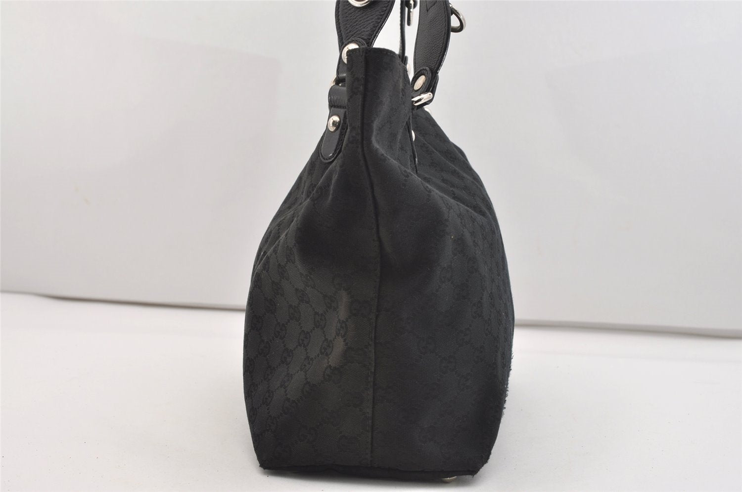 Authentic GUCCI Horsebit Shoulder Tote Bag GG Canvas Leather 229852 Black 5335J