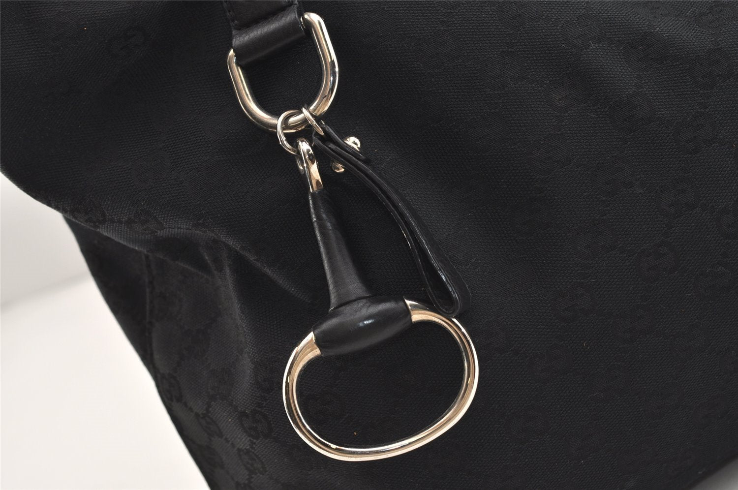 Authentic GUCCI Horsebit Shoulder Tote Bag GG Canvas Leather 229852 Black 5335J