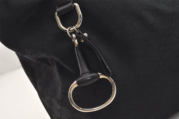 Authentic GUCCI Horsebit Shoulder Tote Bag GG Canvas Leather 229852 Black 5335J