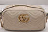 Authentic GUCCI GG Marmont Chain Shoulder Cross Bag Leather 447632 White 5336J