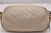 Authentic GUCCI GG Marmont Chain Shoulder Cross Bag Leather 447632 White 5336J