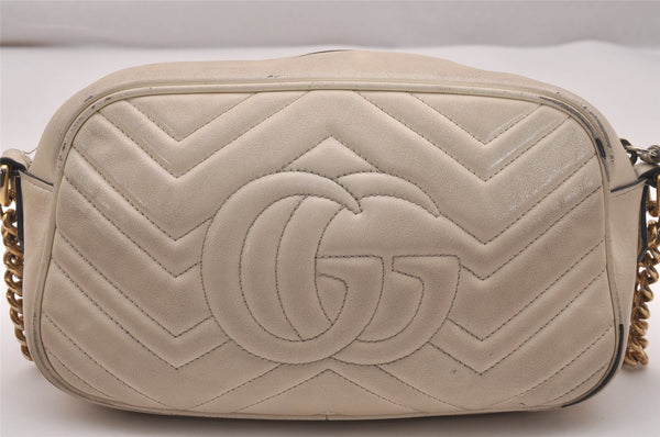 Authentic GUCCI GG Marmont Chain Shoulder Cross Bag Leather 447632 White 5336J