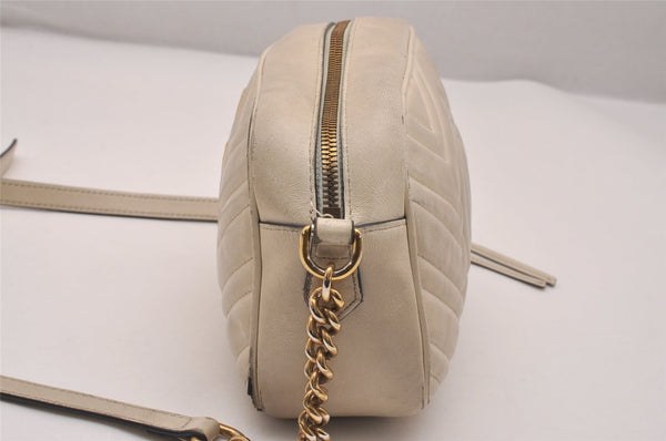 Authentic GUCCI GG Marmont Chain Shoulder Cross Bag Leather 447632 White 5336J