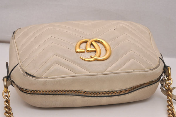 Authentic GUCCI GG Marmont Chain Shoulder Cross Bag Leather 447632 White 5336J