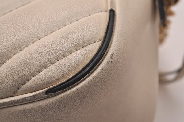 Authentic GUCCI GG Marmont Chain Shoulder Cross Bag Leather 447632 White 5336J