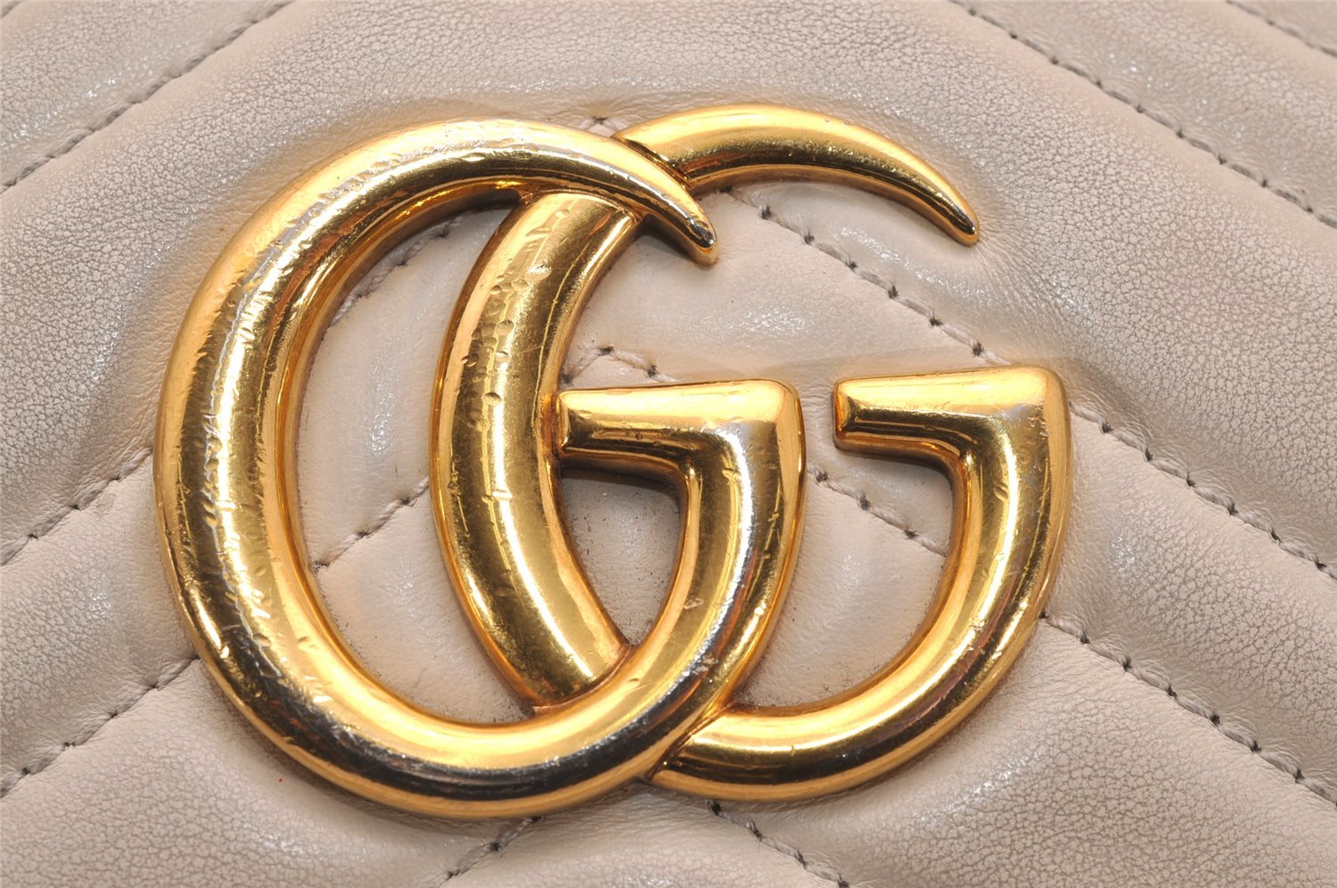 Authentic GUCCI GG Marmont Chain Shoulder Cross Bag Leather 447632 White 5336J