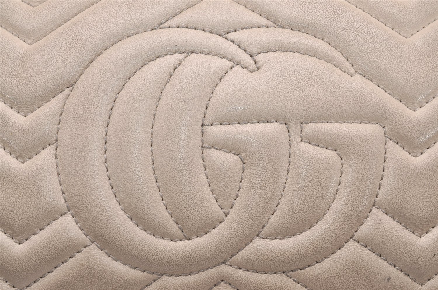 Authentic GUCCI GG Marmont Chain Shoulder Cross Bag Leather 447632 White 5336J