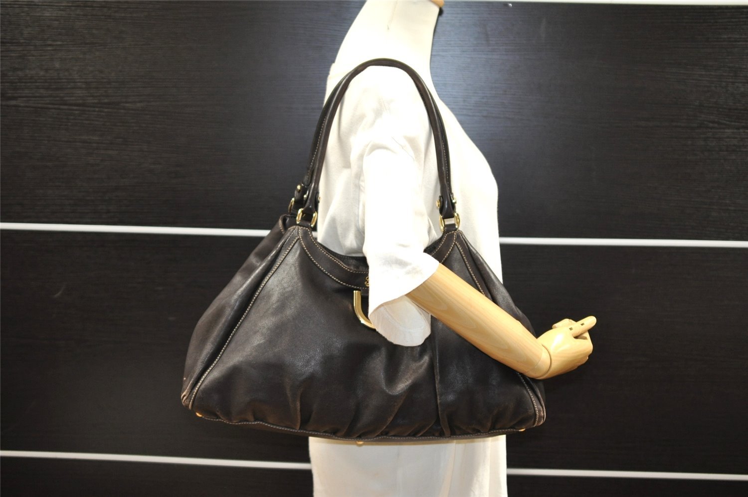 Authentic GUCCI Vintage Abbey Shoulder Tote Bag Leather 189835 Brown 5337I