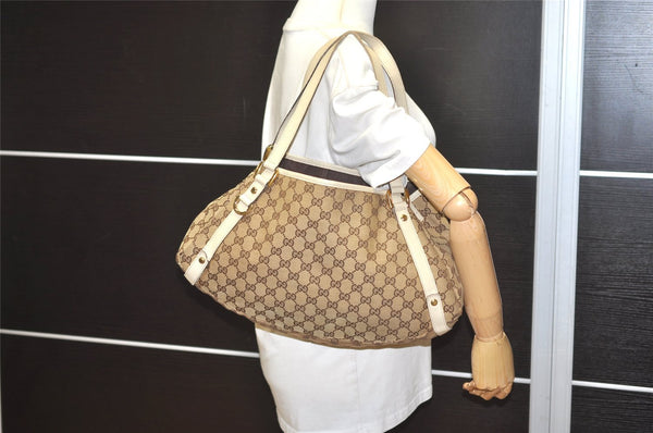Authentic GUCCI Abbey Shoulder Tote Bag GG Canvas Leather 130736 Brown 5339I