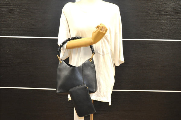Authentic GUCCI Bamboo Vintage Shoulder Hand Bag Purse Leather Black 5342I