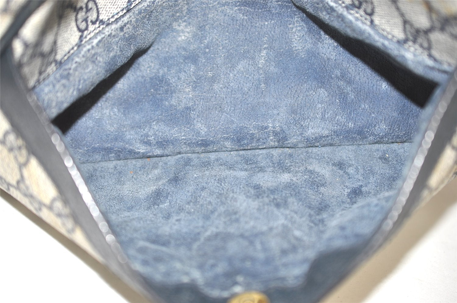 Authentic GUCCI Shoulder Cross Body Bag GG PVC Leather Navy Blue Junk 5343I