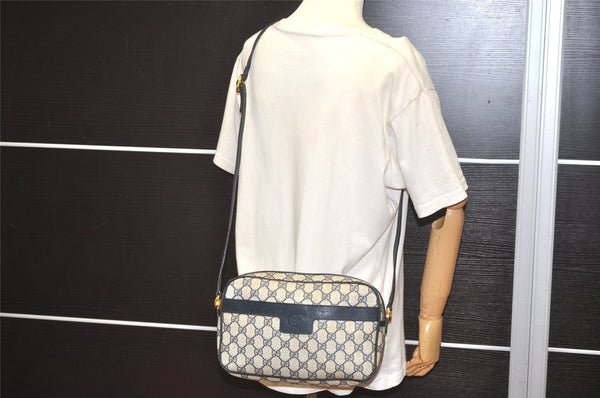 Authentic GUCCI Shoulder Cross Body Bag GG PVC Leather Navy Blue Junk 5343I