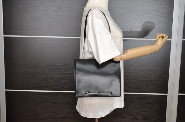 Authentic GUCCI Vintage Horsebit Shoulder Bag Purse Leather Black 5346I