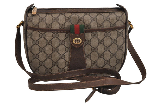 Authentic GUCCI Web Sherry Line Shoulder Bag GG PVC Leather Brown Junk 5350J