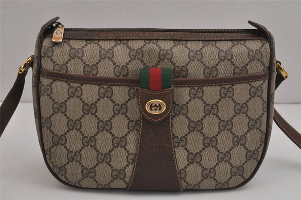 Authentic GUCCI Web Sherry Line Shoulder Bag GG PVC Leather Brown Junk 5350J