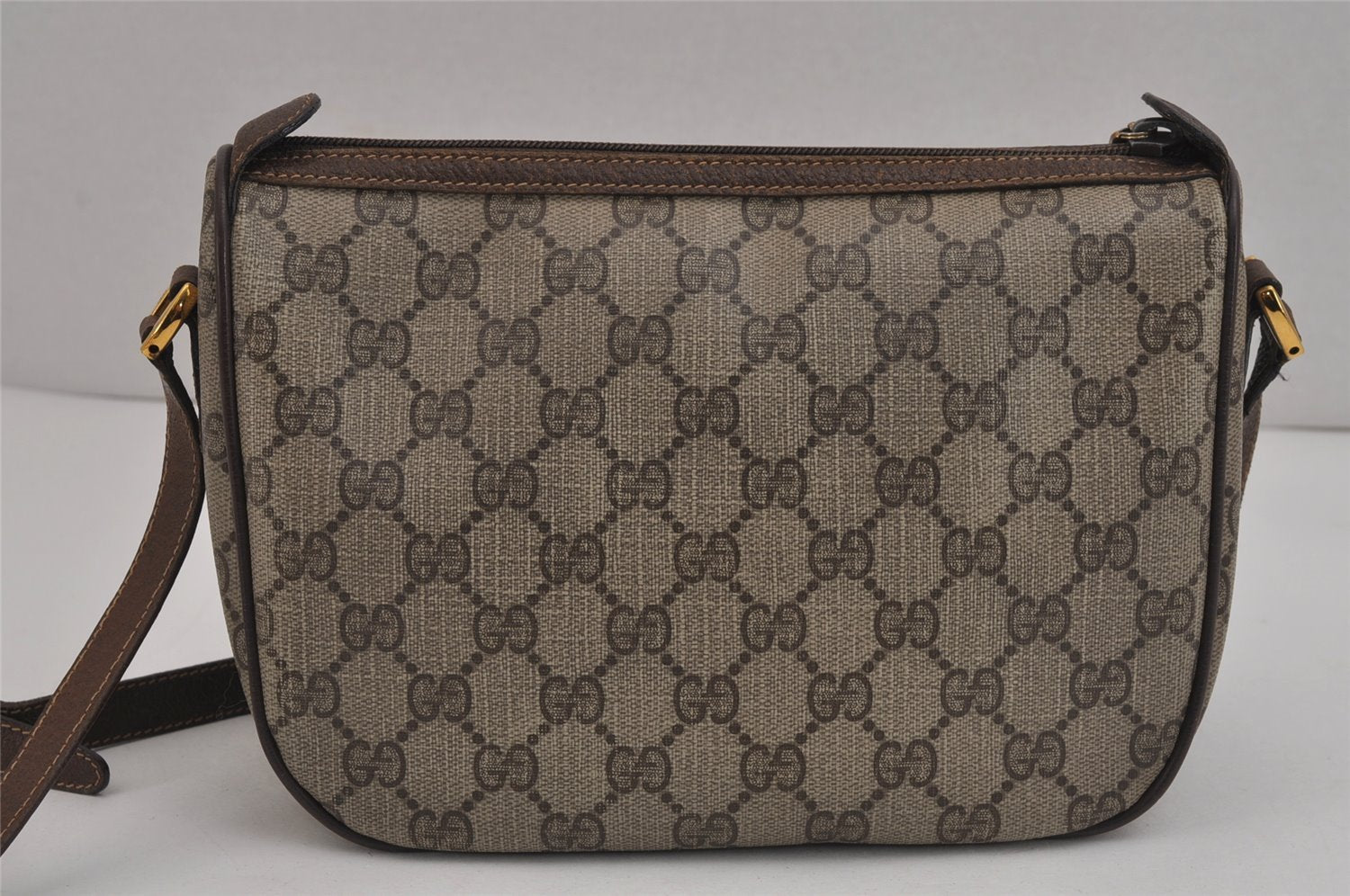 Authentic GUCCI Web Sherry Line Shoulder Bag GG PVC Leather Brown Junk 5350J