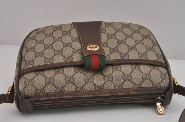 Authentic GUCCI Web Sherry Line Shoulder Bag GG PVC Leather Brown Junk 5350J