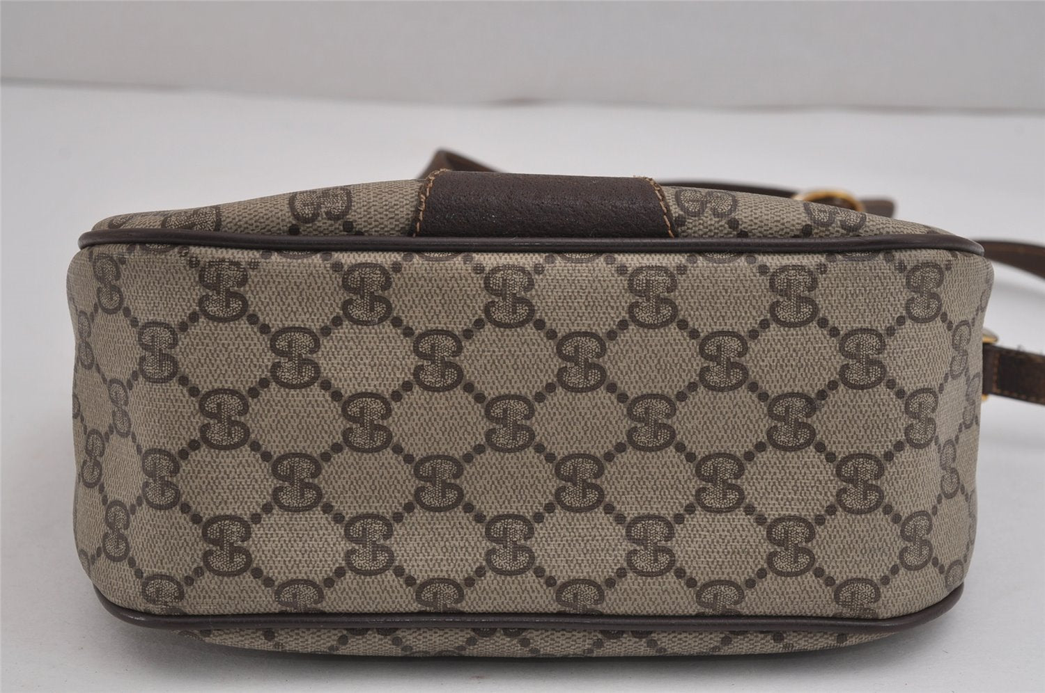 Authentic GUCCI Web Sherry Line Shoulder Bag GG PVC Leather Brown Junk 5350J