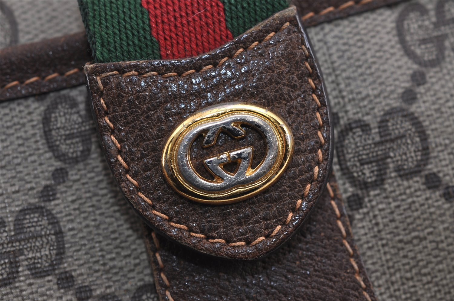 Authentic GUCCI Web Sherry Line Shoulder Bag GG PVC Leather Brown Junk 5350J