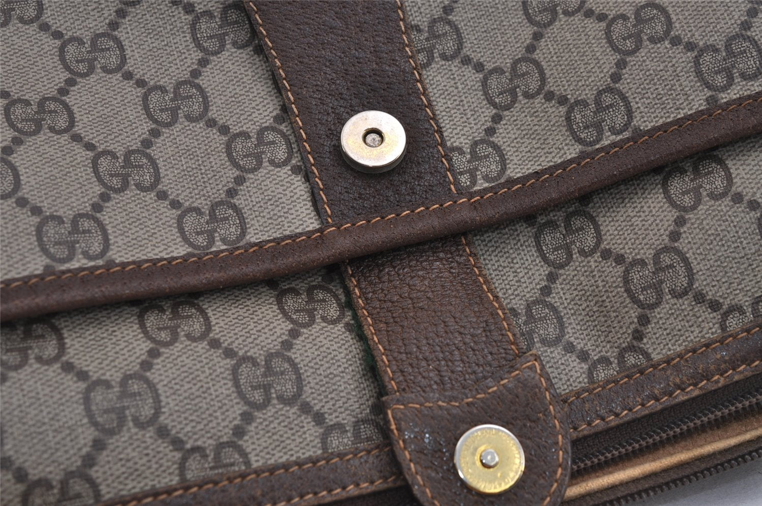 Authentic GUCCI Web Sherry Line Shoulder Bag GG PVC Leather Brown Junk 5350J